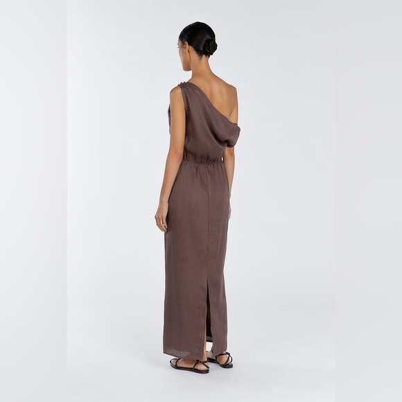 Dissh Cass Linen midi dress in chocolate - US 10 - Picture 4 of 7